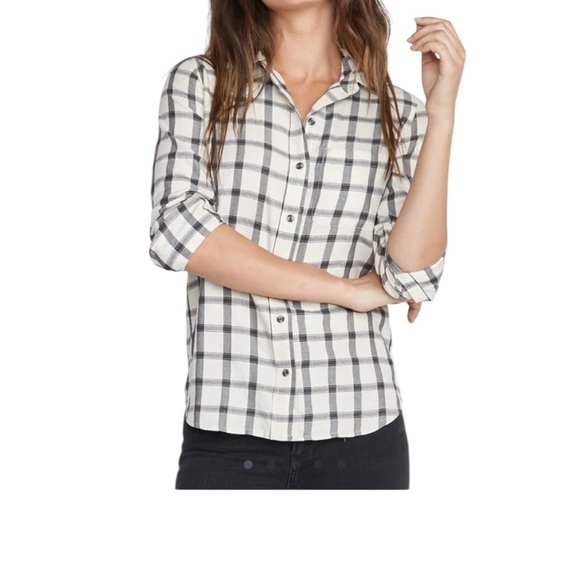 Marine Layer Tops - Marine Layer Ladies Haile Button Down White Black Plaid Size XXL